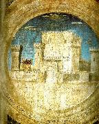 Piero della Francesca detail of the castle from st sigismund and sigismondo painting